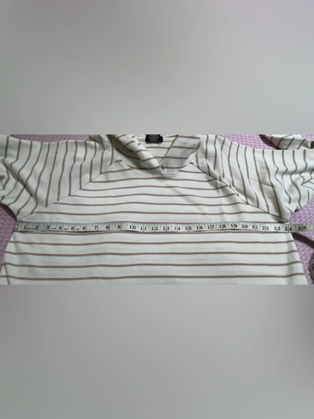 MIA Cream and Light Brown Striped Crewneck Sweater